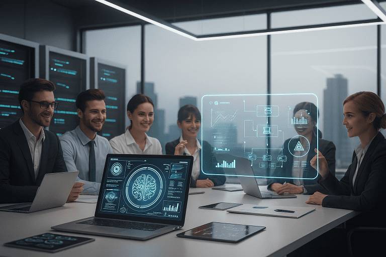 Grupo de personas trabajando con automatización de back office