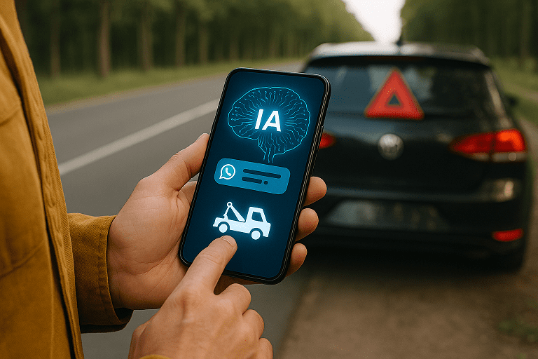 Persona solicitando asistencia mecánica a través de agentes de IA