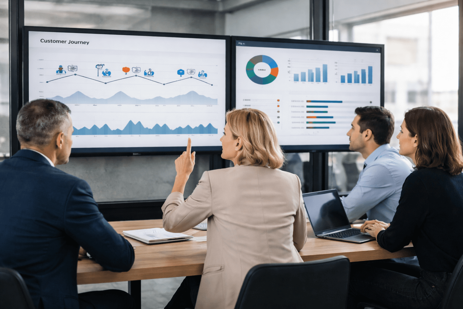 Equipo analizando la experiencia digital del cliente en un entorno corporativo con sistemas integrados.