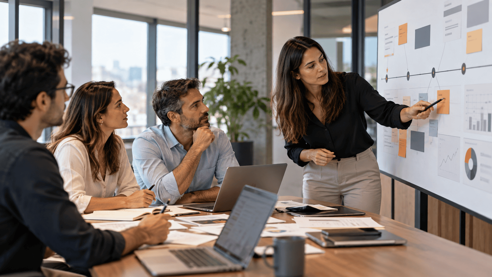 Equipo definiendo una estrategia de IA empresarial y su roadmap de implementación.